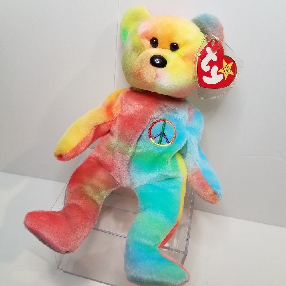 TY Peace Tie dyed Bear Beanie Baby Protective Case 90s Y2K